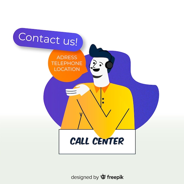 Дизайн агента call-центра в плоском стиле