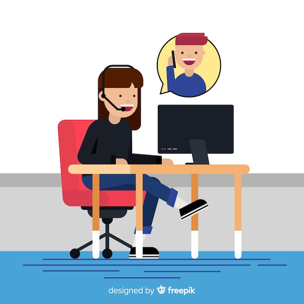 Call center agent design in flat style