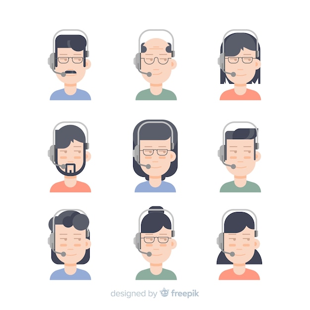 Free vector call center avatar collection in flat style