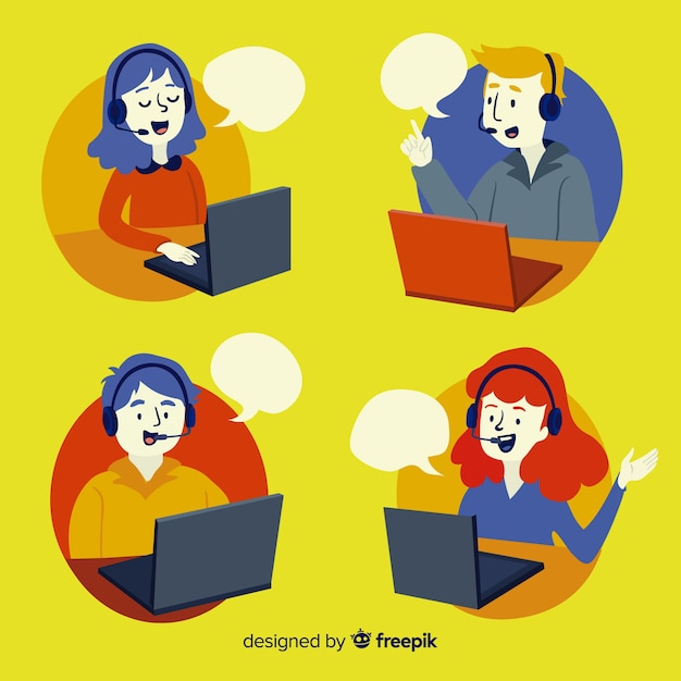 Call center avatars in flat design