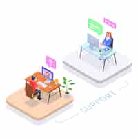 Free vector call center helpdesk concept with support symbols isometric vector illustration