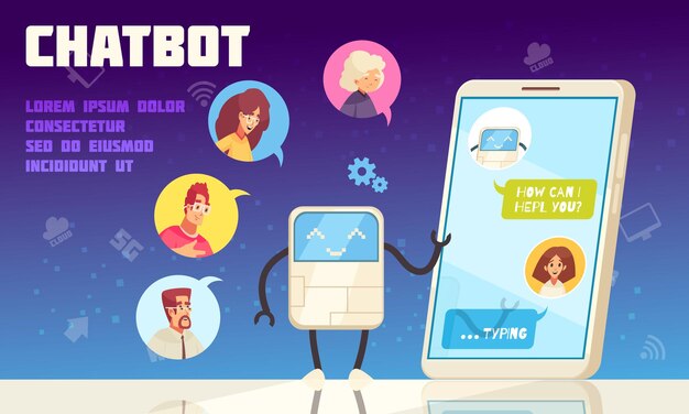 Call center intelligent chatbot improving customer experience flat illustration