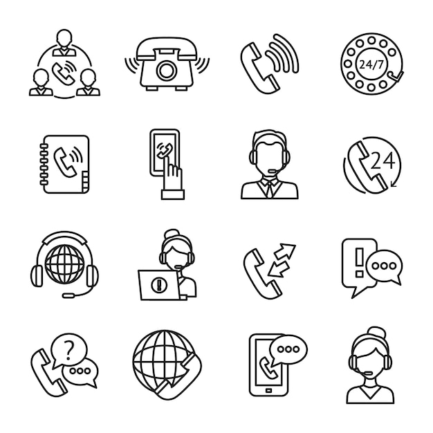 Call center outline icons set