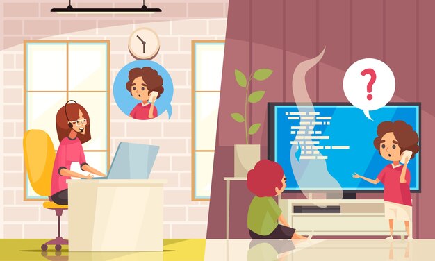 Call center remote technical support service flat illustration