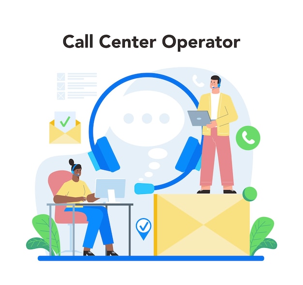 Call center or technical support concept Idea of customer service Clients support providing them with valuable information Vector flat illustration