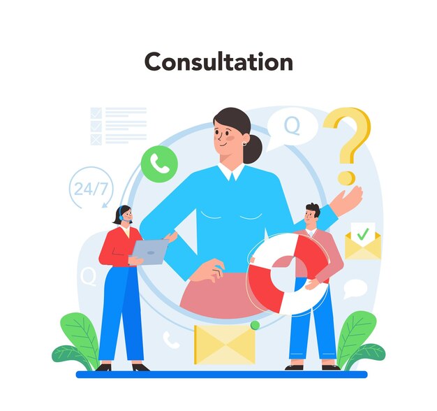 Call center or technical support concept Idea of customer service Clients support providing them with valuable information Vector flat illustration