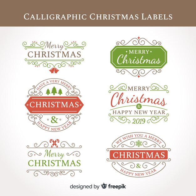 Коллекция каллиграфических рождественских этикеток