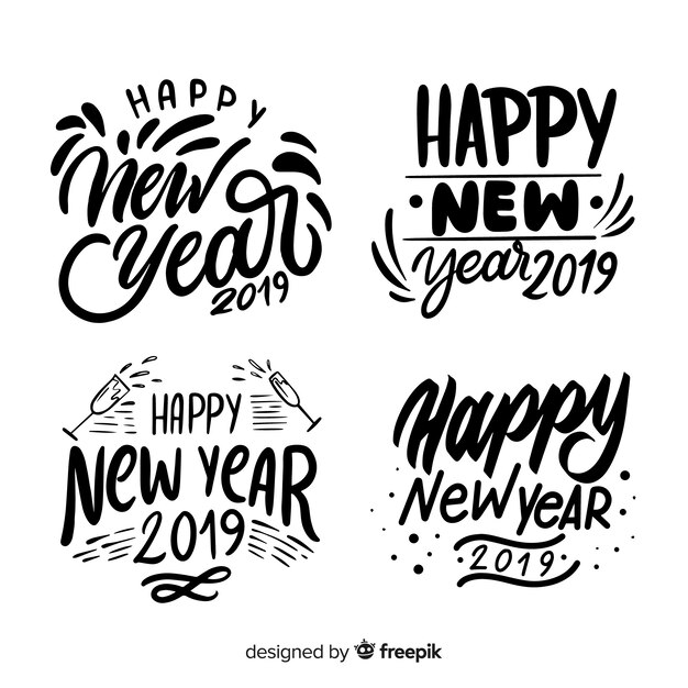 Calligraphic new year badges collection