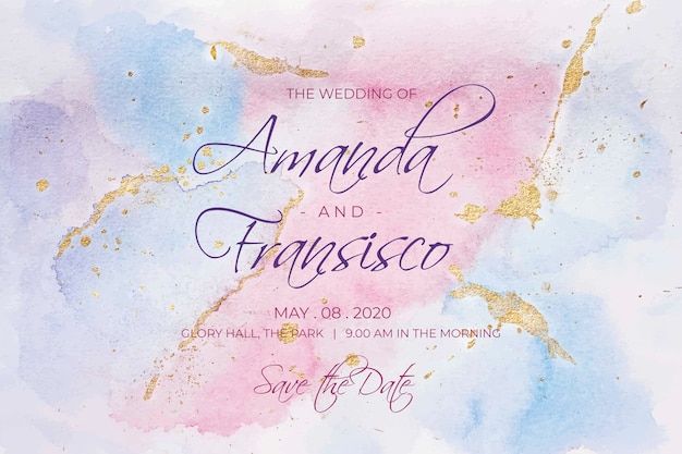 Calligraphic wedding invitation with watercolor stains