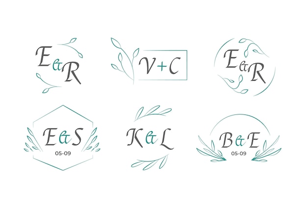 Free vector calligraphic wedding monogram logos