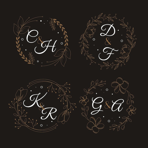 Free vector calligraphic wedding monogram logos