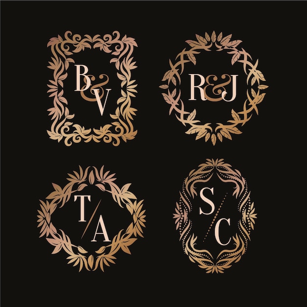 書道の結婚式のモノグラムのロゴ