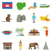 Cambodia culture flat icons set