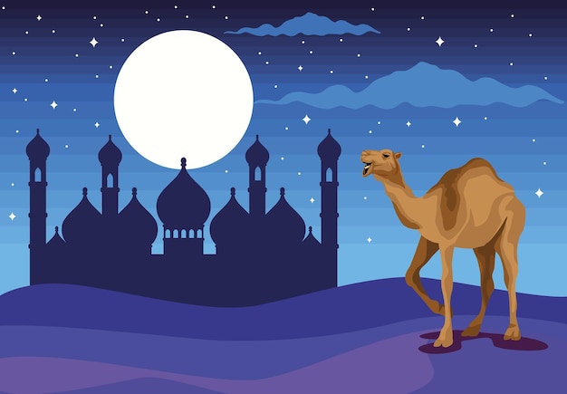 camel and mosque temple scene