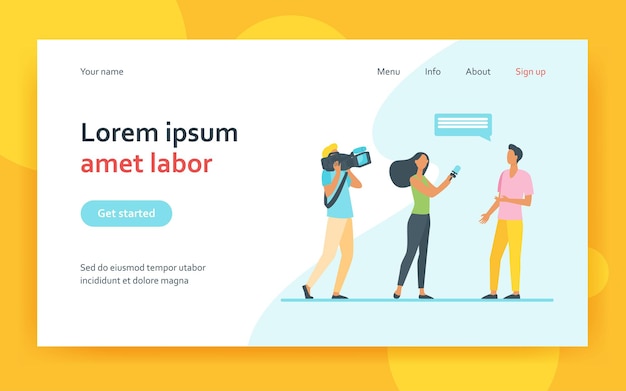 Free vector camera crew making reportage landing page