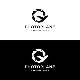 Camera lens aperture with plane aircraft logo design inspiration