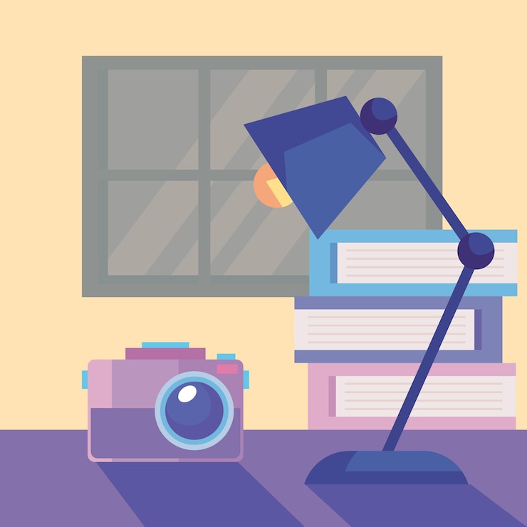 Free Vector camera photographic and desklamp