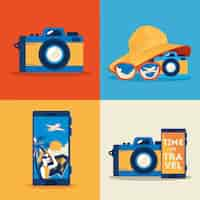 Free vector camera photographic with set icons of summer travel