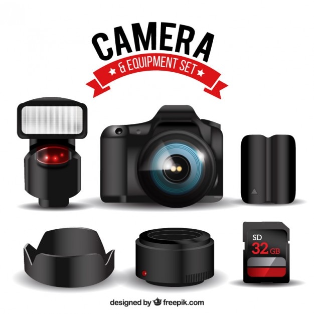 Free vector camera with equipment