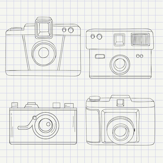 Cameras collection in hand drawn style