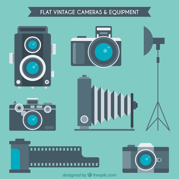 Cameras and equipment in flat design 