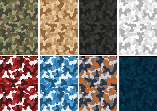 Camouflage army pattern different colors set