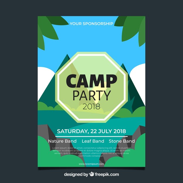 Camp party poster with flat design