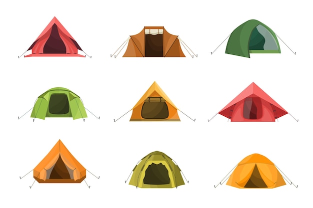 Free vector camp tents set for adventure travel