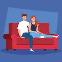 Free vector campaign stay at home with couple in living room