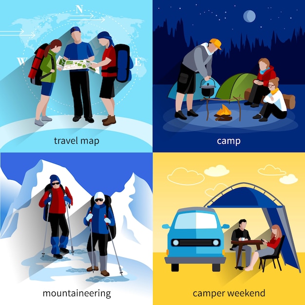 Free vector camper people icons set