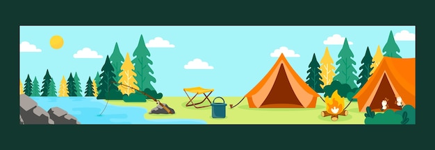 Free vector camping adventure  twitch banner