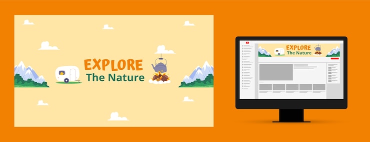 Free Vector camping adventure youtube channel art