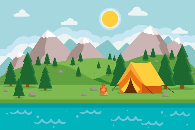 Free vector camping area landscape