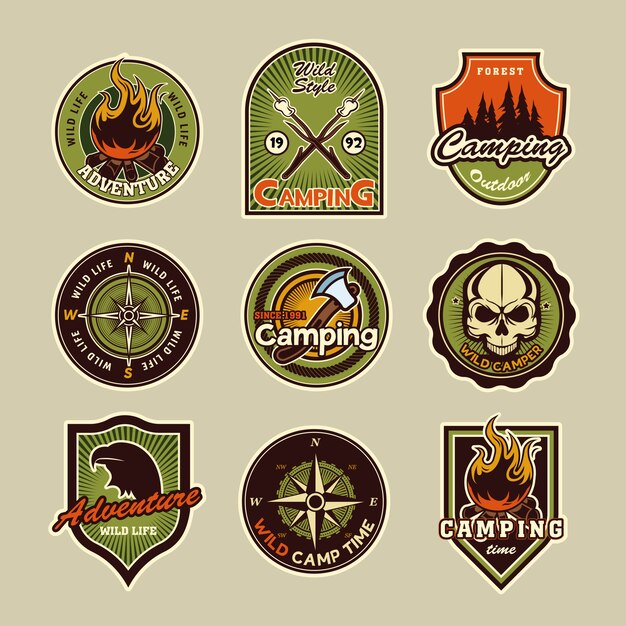 Camping badges set