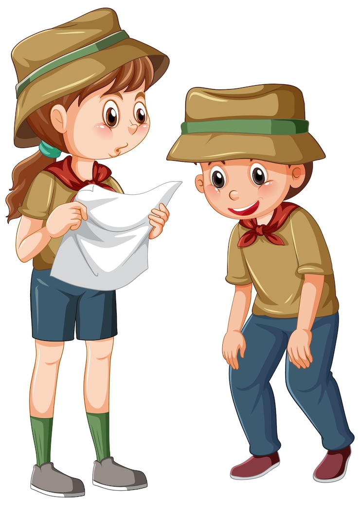 Free Vector camping children cartoon character with the map