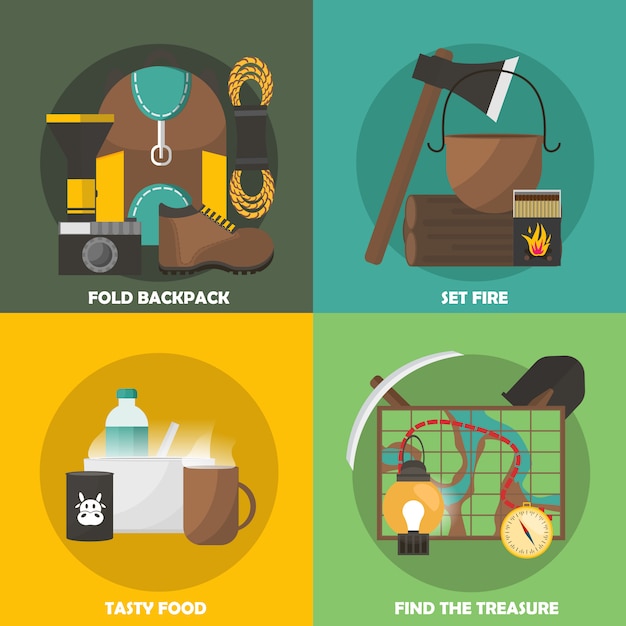 Free vector camping colored compositions