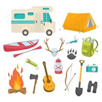 Camping decorative icons set