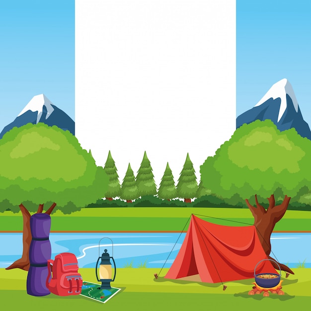 Free vector camping elements in a rural landscape