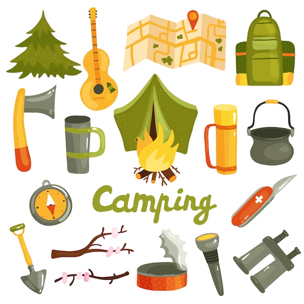 Free vector camping equipment collection