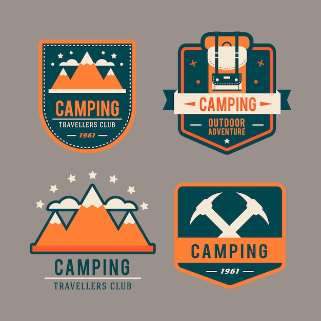 Camping flat set with hiking equipment and outdoors cooking icons