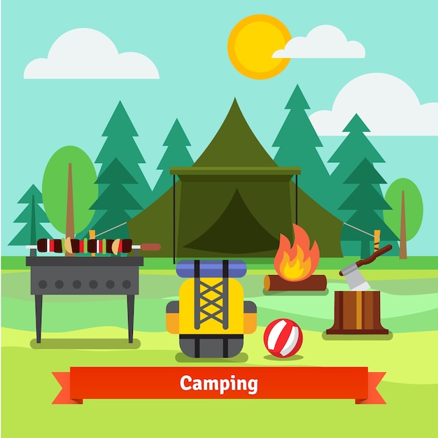 Camping in the forest with tent