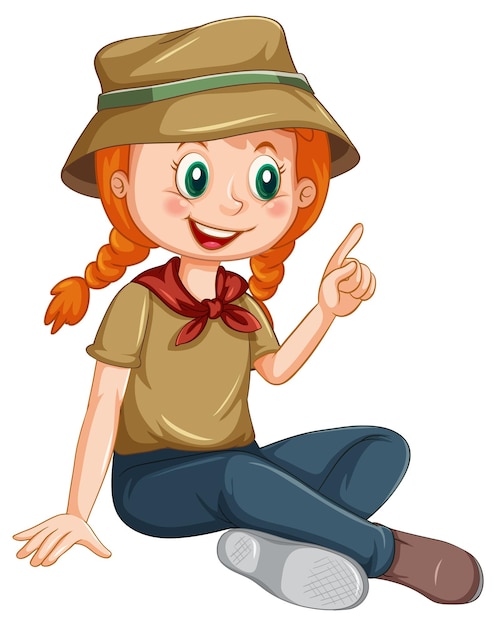 Free vector camping girl sitting cartoon character