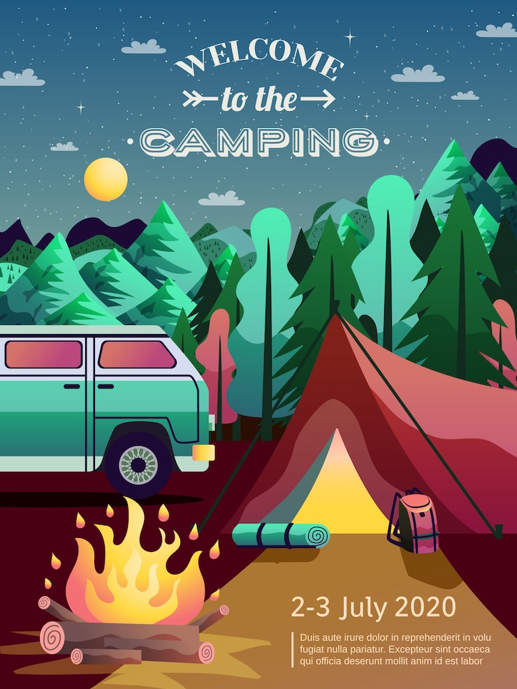 Free Vector camping hiking poster