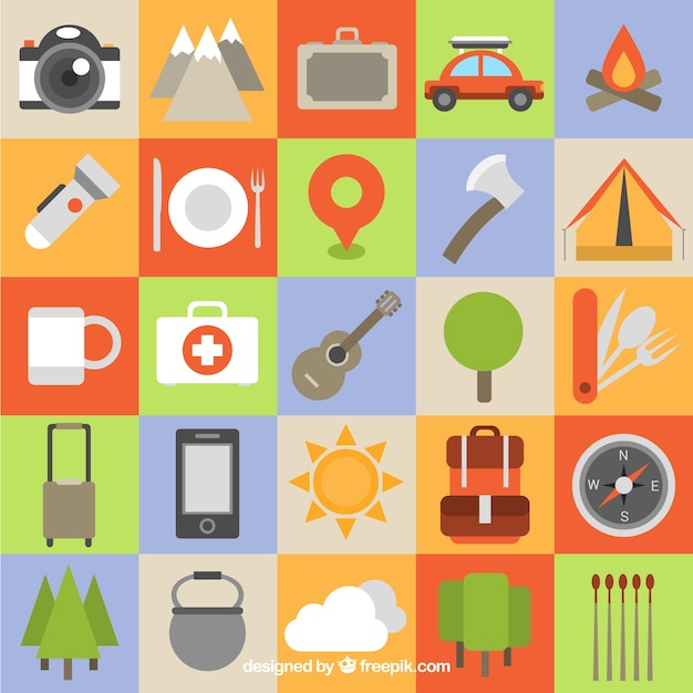 Free vector camping icon collection