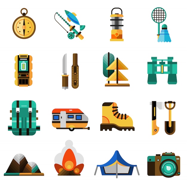 Camping icons set