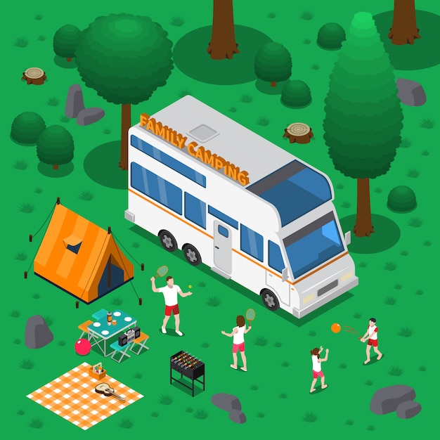 Camping isometric illustration