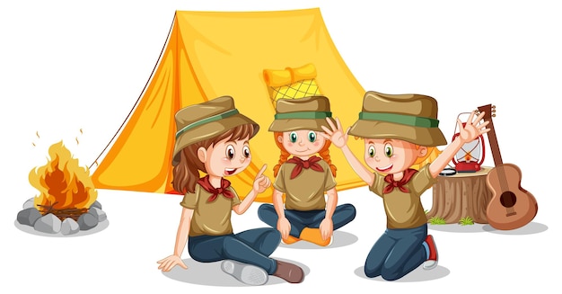 Free vector camping kids in cartoon style