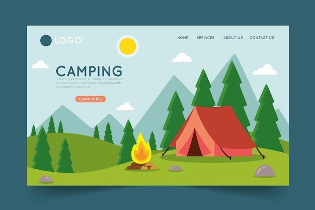 Free vector camping landing page template