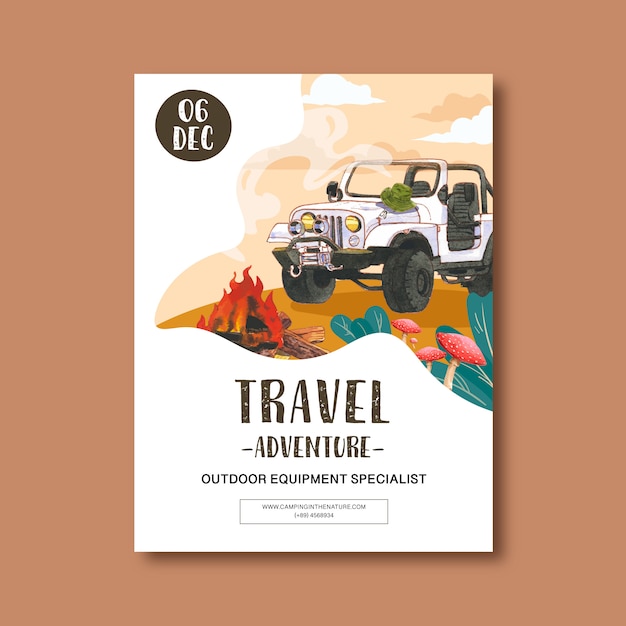 Free vector camping poster with car illustration