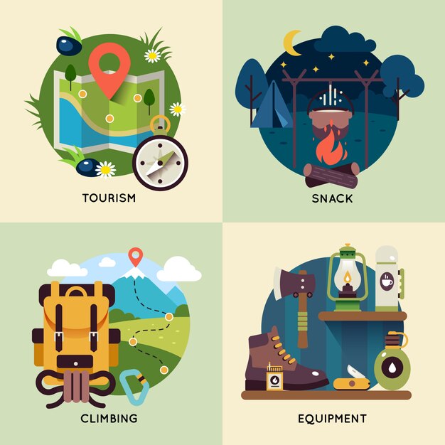 Camping Square Illustration Set